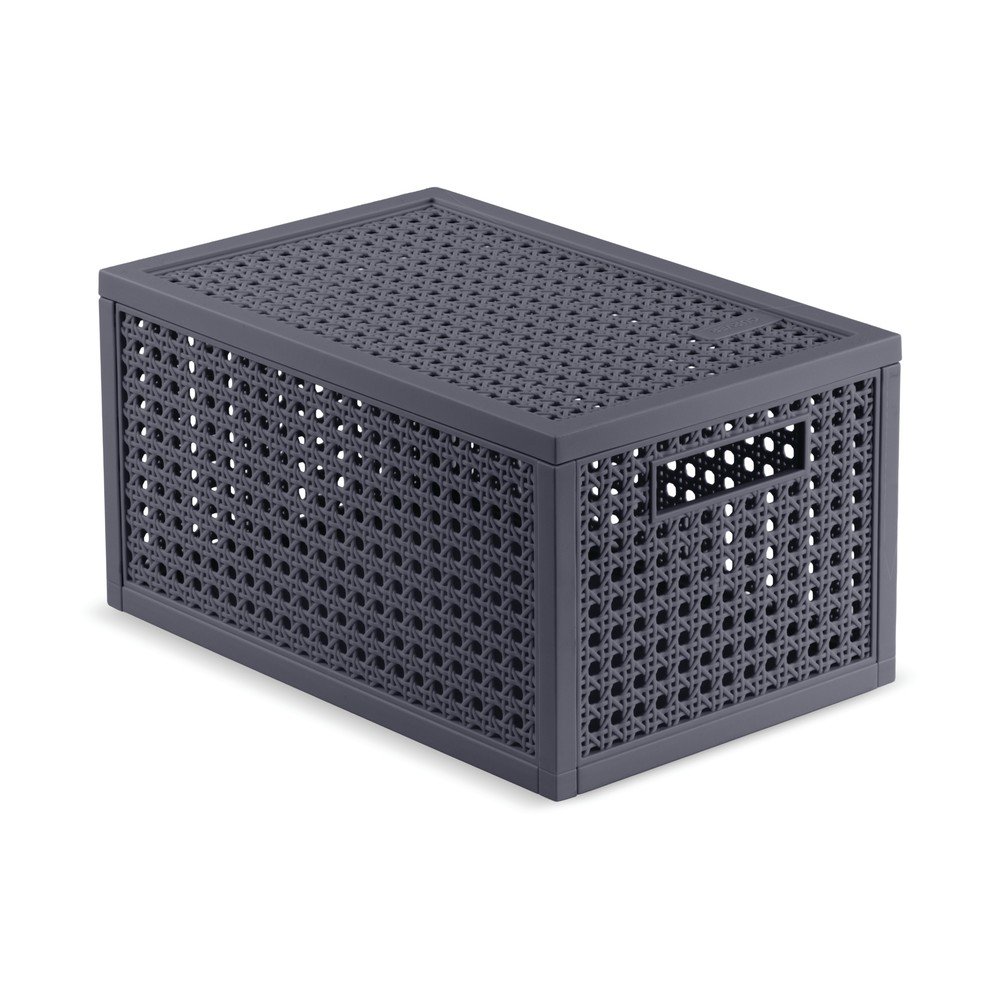 Ciemnoszary pojemnik z pokrywką z plastiku z recyklingu 19x30x15 cm Kaya – Curver