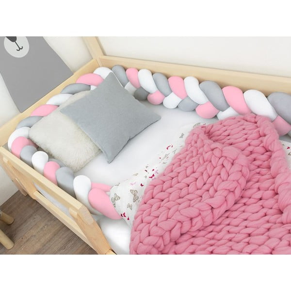 Biało-szaro-różowy ochraniacz do łóżka Benlemi Jersey, dł. 500 cm