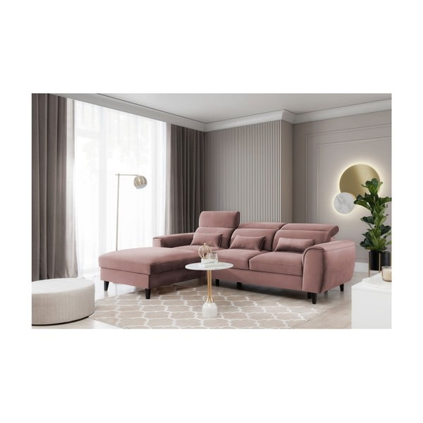 Różowy aksamitny rozkładany/ze schowkiem narożnik (lewostronny/z szezlongiem) Foble – ELTAP-image-3