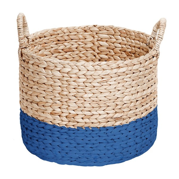 Ręcznie robiony koszyk z hiacyntu wodnego z niebieskym pasem a’miou home Ohara, wys. 36 cm