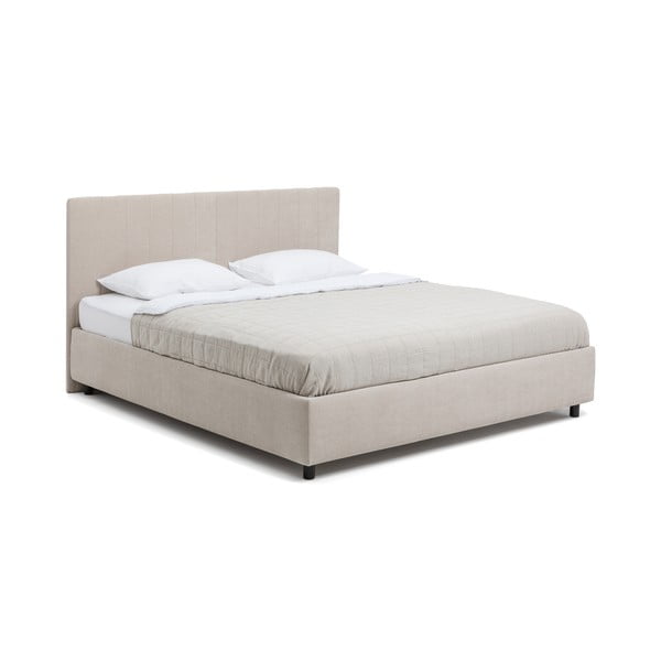 Beżowe tapicerowane łóżko dwuosobowe ze schowkiem i stelażem 180x200 cm Myra Slim Line – Bonami Selection
