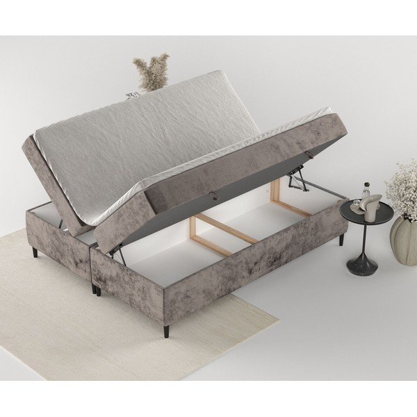 Brązowe łóżko boxspring ze schowkiem 180x200 cm Araya – Maison de Rêve-image-4