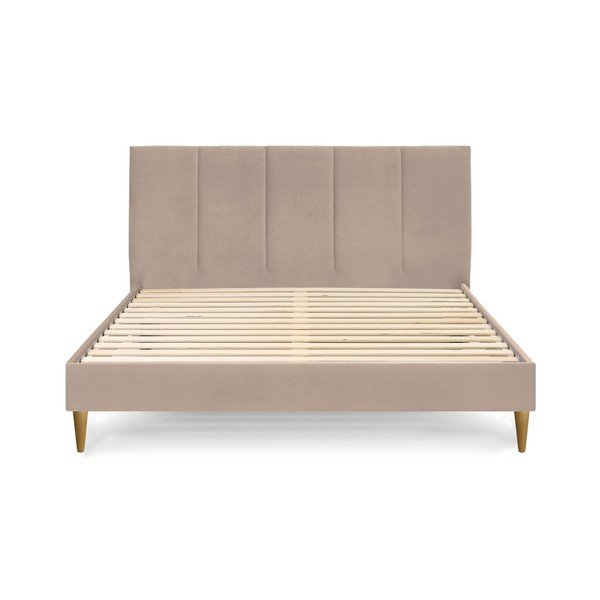 Beżowe tapicerowane łóżko dwuosobowe ze stelażem 180x200 cm Vivara – Bobochic Paris-image-2