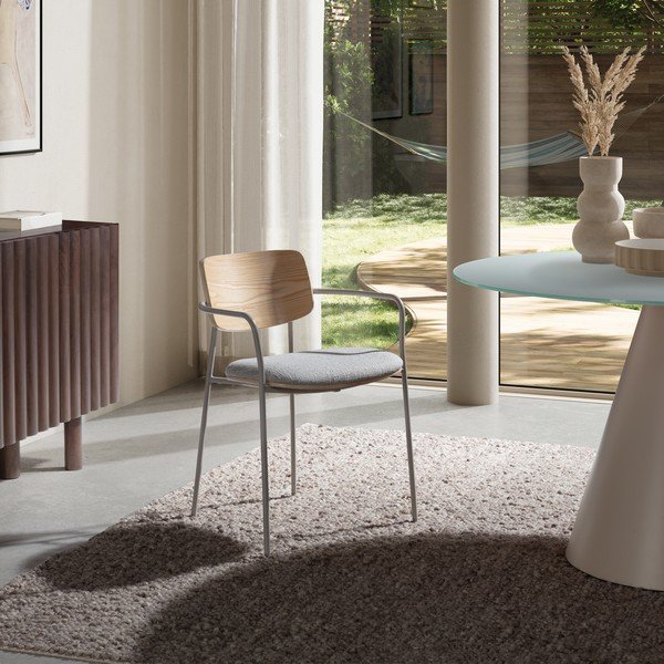 Jasnoszare/w naturalnym kolorze tapicerowane fotele jadalniane zestaw z podłokietnikami Nour – MOME-image-1