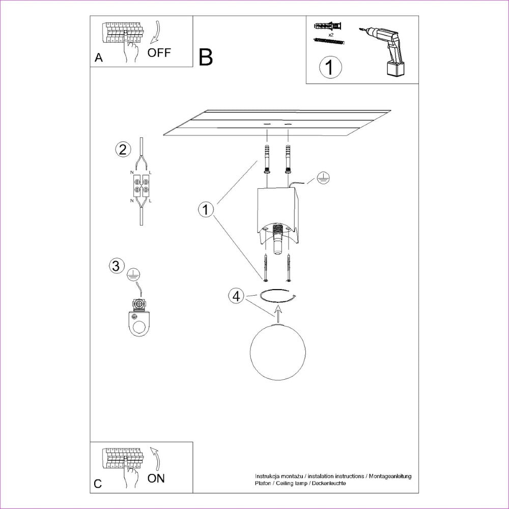 Lampa sufitowa w naturalnym kolorze ze szklanym kloszem 12x12 cm Rayer – Sollux (zdjęcie 5)