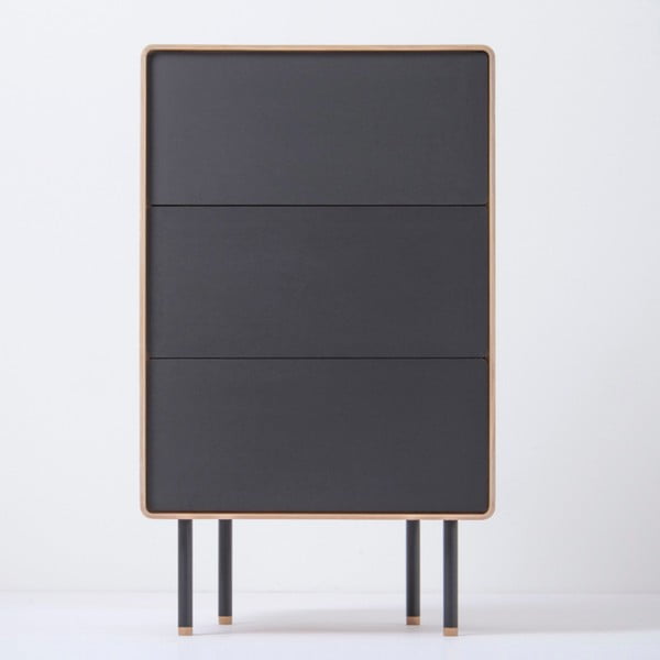 Czarno-naturalna wysoka komoda z litego drewna dębowego 60x100 cm Fina – Gazzda-image-4