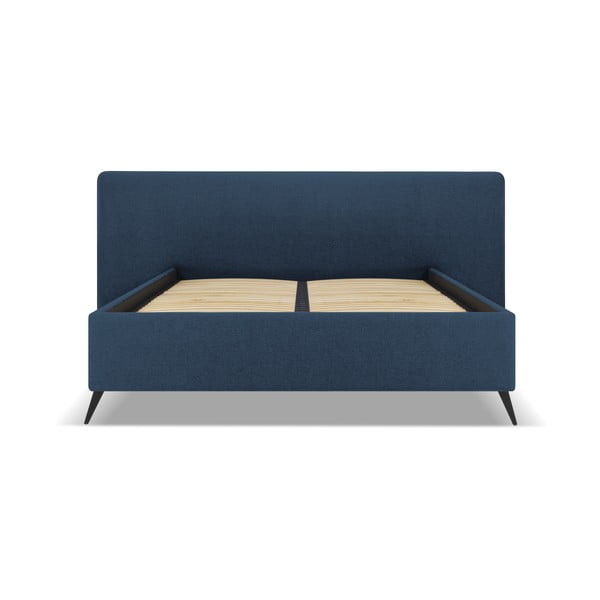 Ciemnoniebieskie tapicerowane łóżko dwuosobowe ze schowkiem i stelażem 160x200 cm Walter – Milo Casa-image-1