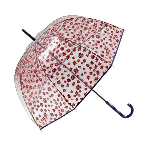 Przezroczysty parasol z czerwonymi detalami Birdcage Flowers, ⌀ 85 cm