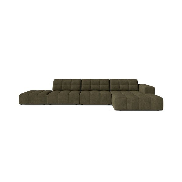 Narożnik z tkaniny szenilowej (prawostronny/z szezlongiem) w kolorze khaki Chicago – Cosmopolitan Design
