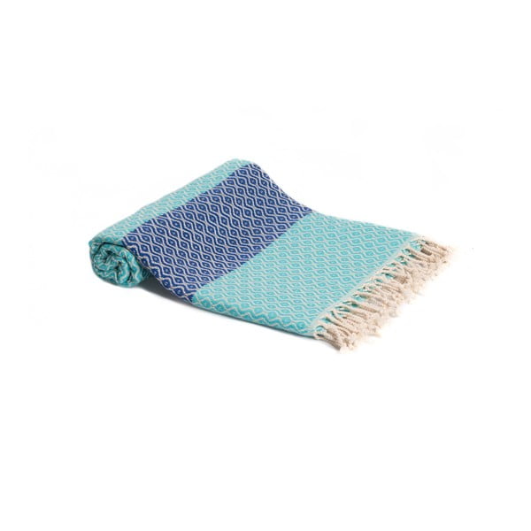 Turkusowy ręcznik kąpielowy tkany ręcznie Ivy's Deniz, 95x180 cm