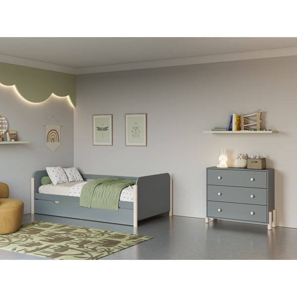 Szarozielona komoda dziecięca z litego drewna sosnowego 90x80x40 cm Enola – Marckeric-image-1