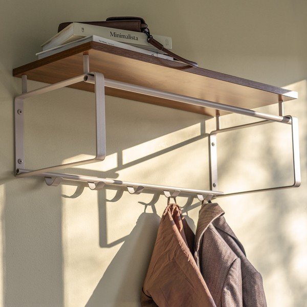 Stalowy wieszak ścienny w naturalnym kolorze/szarobrązowy z półką 70 cm Rex – Spinder Design-image-4