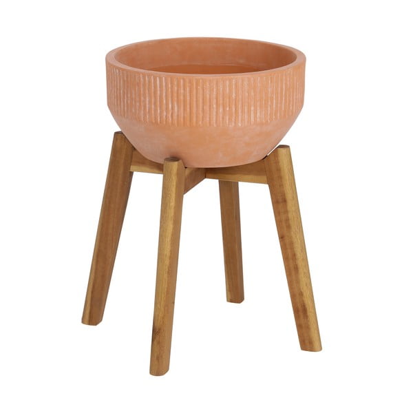 Terakotowa doniczka na drewnianym stojaku Kave Home Suba, wys. 40 cm