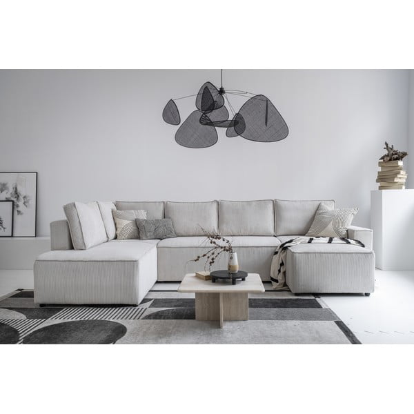 Biały sztruksowy rozkładany narożnik (lewostronny/w kształcie litery U) Brave Dave – Miuform-image-1