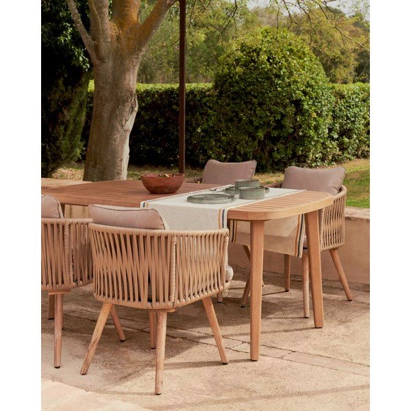 Krzesło ogrodowe z drewna akacji z beżowym obiciem Kave Home Hemilce-image-4