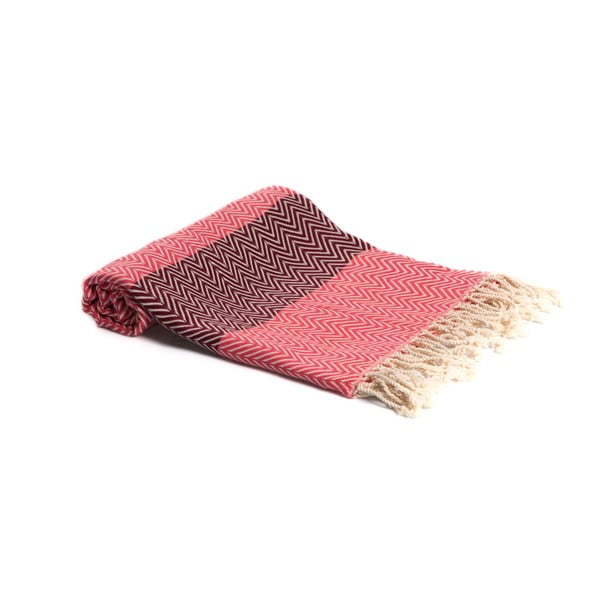 Różowy ręcznik kąpielowy tkany ręcznie Ivy's Asli, 95x180 cm