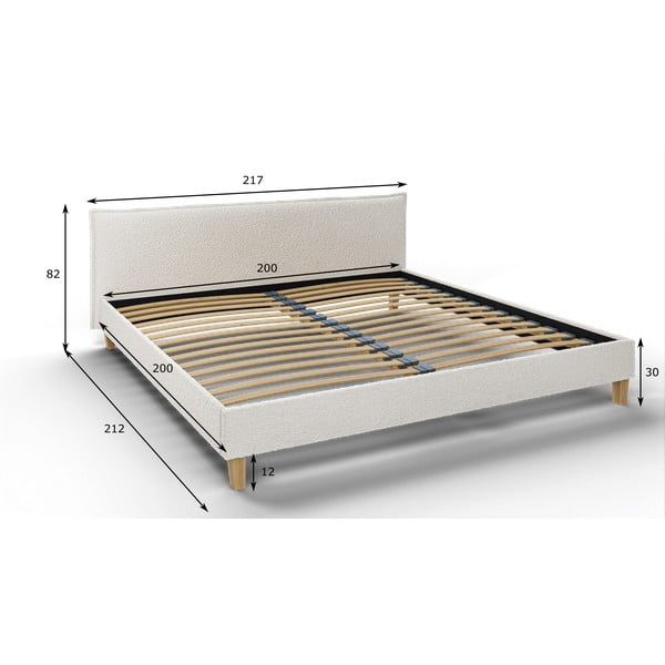 Kremowe tapicerowane łóżko dwuosobowe ze stelażem 200x200 cm Tina – Ropez-image-4