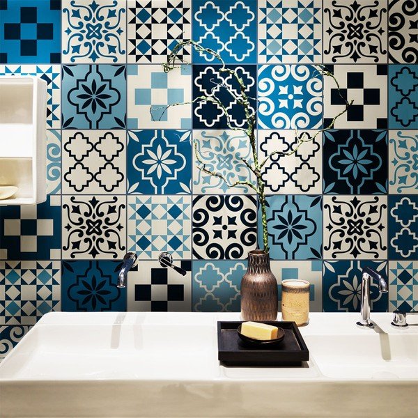 Zestaw 60 naklejek ściennych Ambiance Wall Decal Cement Tiles Azulejos Caralinera, 15x15 cm-image-1