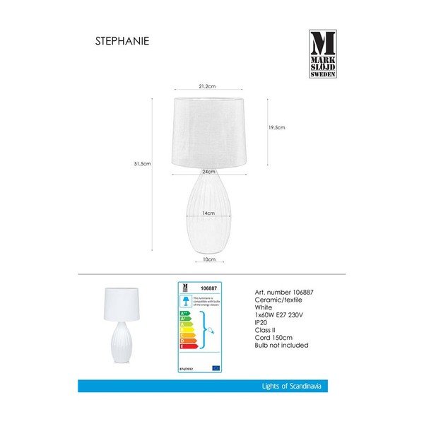 Biała lampa stołowa Markslöjd Stephanie, ø 24 cm-image-1