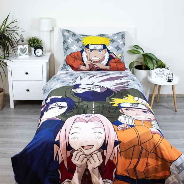 Bawełniana pościel dziecięca jednoosobowa 140x200 cm Naruto "Grey" – Jerry Fabrics-image-1