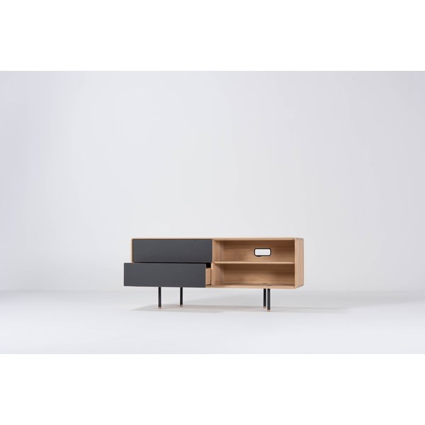 Czarno-naturalna szafka pod TV z litego drewna dębowego 150x64 cm Fina – Gazzda-image-1