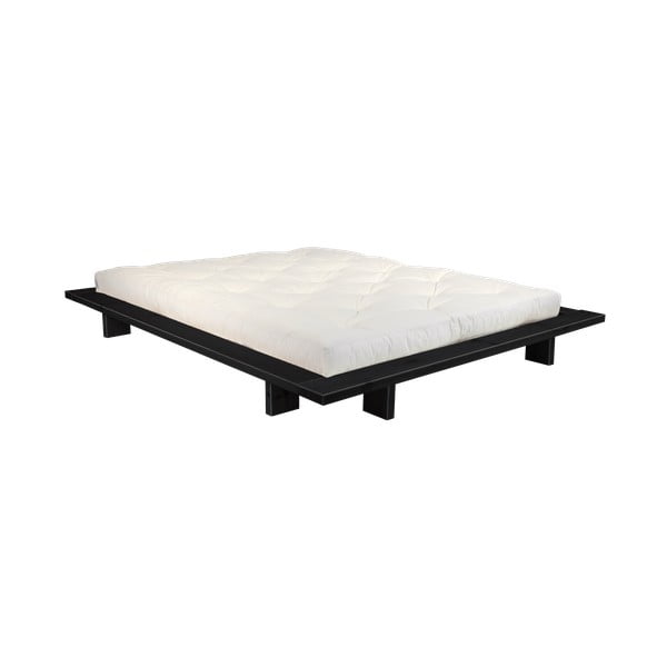 Łóżko dwuosobowe z drewna sosnowego z materacem Karup Design Japan Comfort Mat Black/Natural, 140x200 cm