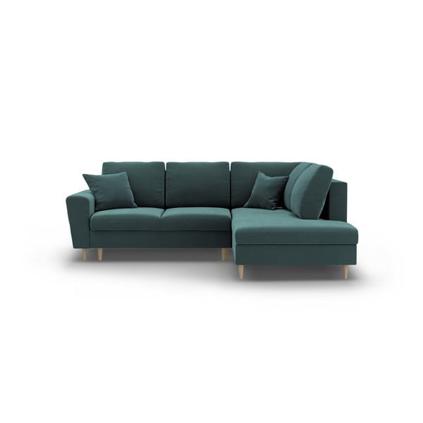 Morski aksamitny rozkładany narożnik ze schowkiem (prawostronny/w kształcie litery L) Kyoto – Cosmopolitan Design