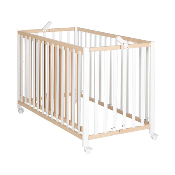 Biało-naturalne łóżeczko na kółkach 60x120 cm Fold up – Roba