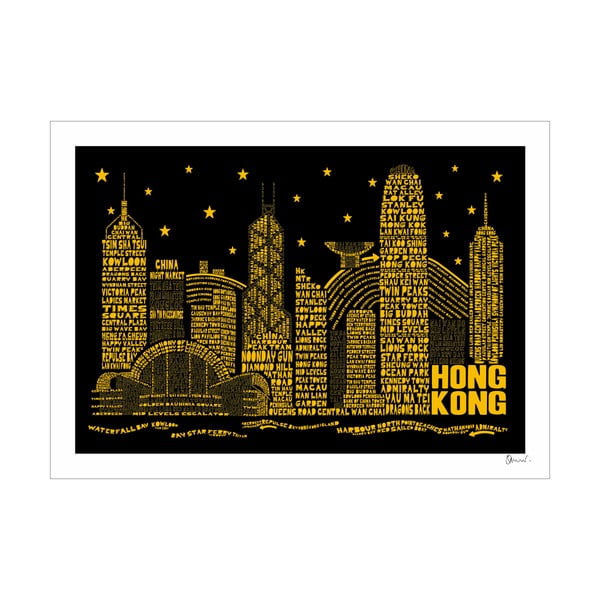 Plakat Hong Kong Black&Yellow, 50x70 cm