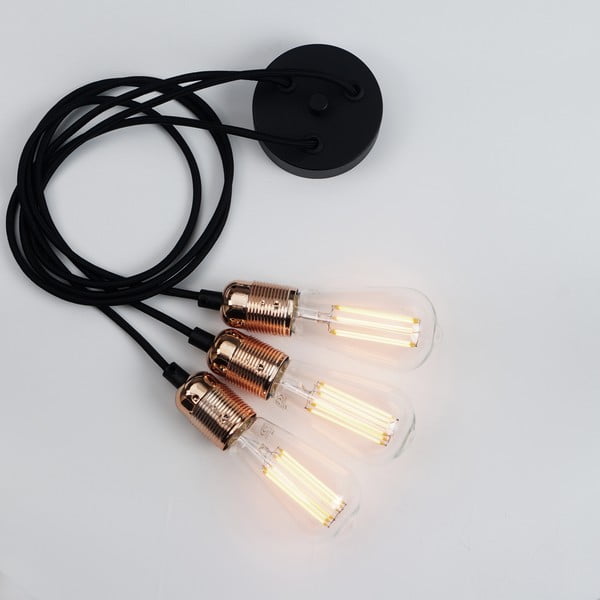 Lampa wisząca z 3 czarnymi kablami i oprawką żarówki w kolorze miedzi Sotto Luce Uno-image-4