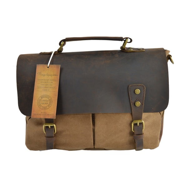 Brązowo-szara skórzana torba Briefcase