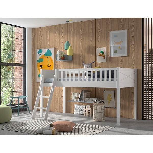 Białe podwyższone łóżko dziecięce z litego drewna sosnowego 90x200 cm SCOTT – Vipack-image-1