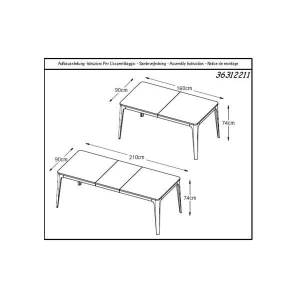 Stół rozkładany z drewna białego dębu Unique Furniture Amalfi, 160 x 90 cm-image-3