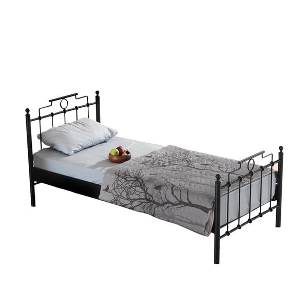Czarne metalowe łóżko jednoosobowe ze stelażem 90x200 cm Hatkus – Kalune Design-image-2
