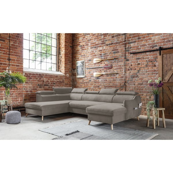 Jasnobrązowy aksamitny rozkładany narożnik (lewostronny/w kształcie litery U) Sweet Harmony – Miuform-image-3