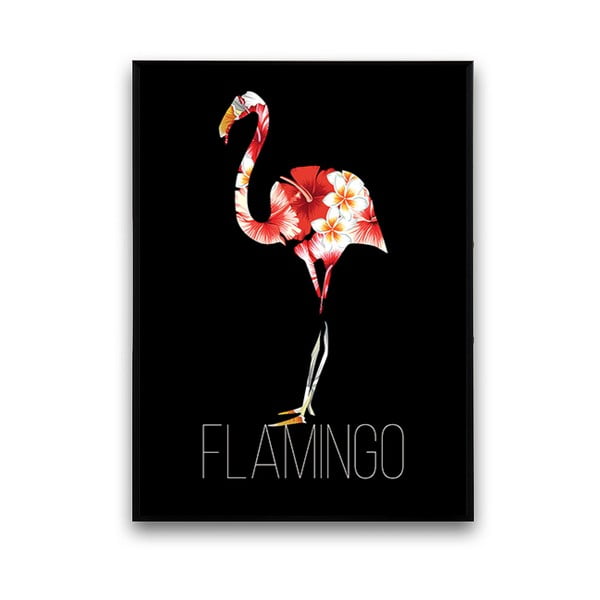 Plakat z flamingiem, czarne tło, 30 x 40 cm