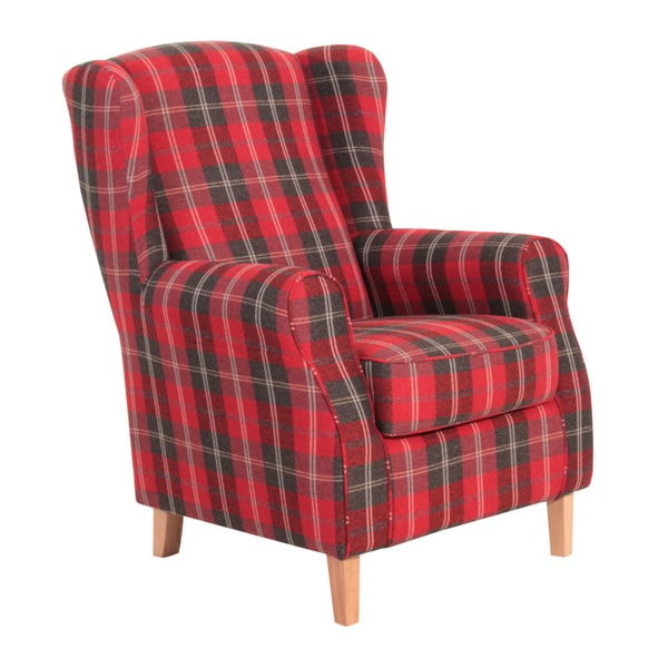 Czerwony fotel uszak w kratę Max Winzer Lorris Vintage