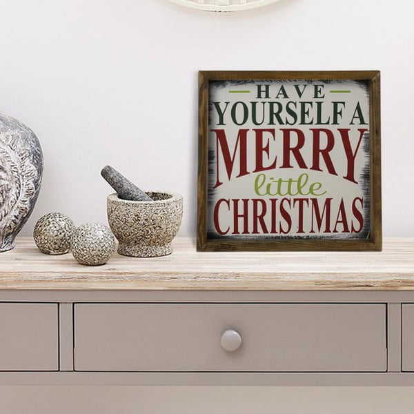 Obraz w ramie z drewna sosnowego Little Christmas, 34x34 cm