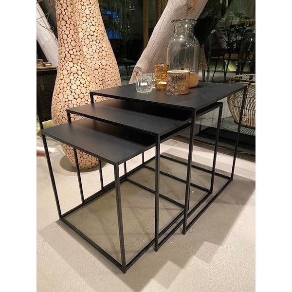 Czarne metalowe stoliki zestaw 3 szt. 50x50 cm Pebble – Unique Furniture-image-2