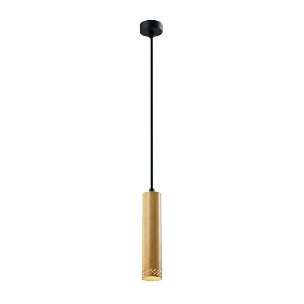 Czarna lampa wisząca z drewnianym kloszem ø 7 cm Tubo – Candellux Lighting
