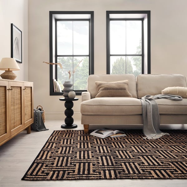Czarno-naturalny dywan z mieszanki juty tkany ręcznie 120x170 cm Meander Jute – Flair Rugs-image-2