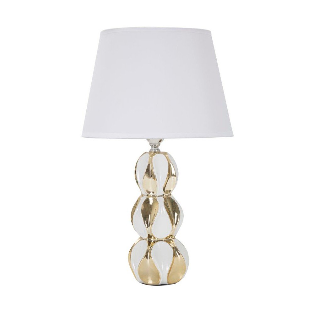 Ceramiczna lampa stołowa w biało-złotym kolorze z tekstylnym kloszem (wysokość 46 cm) Glam Balls – Mauro Ferretti