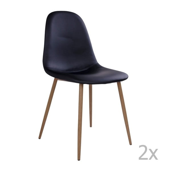 Zestaw 2 czarnych krzeseł z brązowymi nogami House Nordic Stockholm