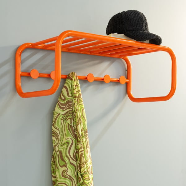 Pomarańczowy metalowy wieszak ścienny z półką 72 cm Retro – Spinder Design-image-1