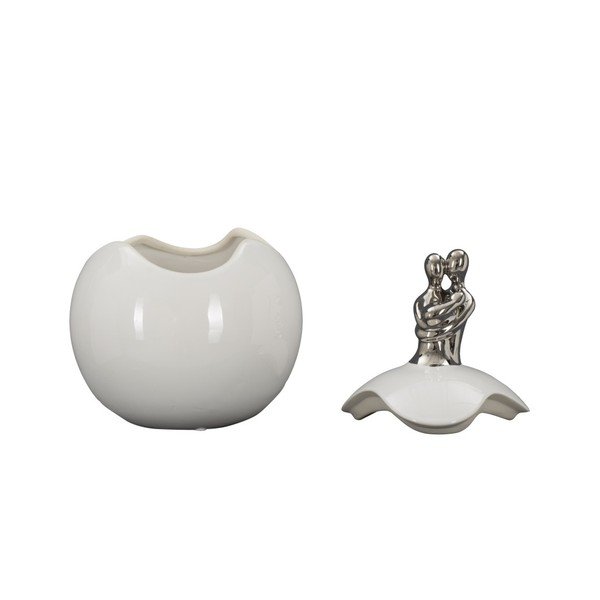 Biało-srebrny pojemnik ceramiczny Mauro Ferretti Family Grande-image-3