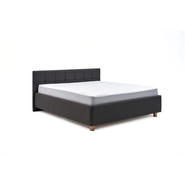 Ciemnoszare dwuosobowe łóżko ze schowkiem DlaSpania Leda, 160x200 cm