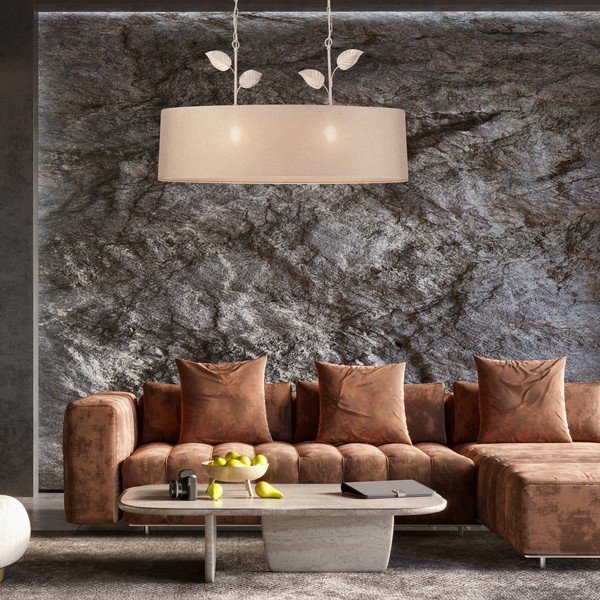 Lampa wisząca w kolorze złota z tekstylnym kloszem Noemi – LAMKUR-image-1