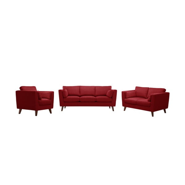 Zestaw fotela i 2 sof dwuosobowej i trzyosobowej Elisa, czerwone