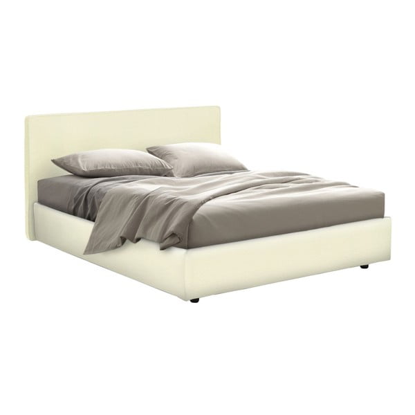 Beżowe łóżko dwuosobowe ze schowkiem i materacem 13Casa Ninfea, 160x200 cm
