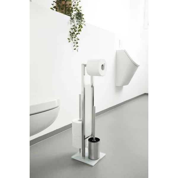 Stojak na papier toaletowy ze szczotką ze stali nierdzewnej w kolorze matowego srebra Rivalta – Wenko-image-2